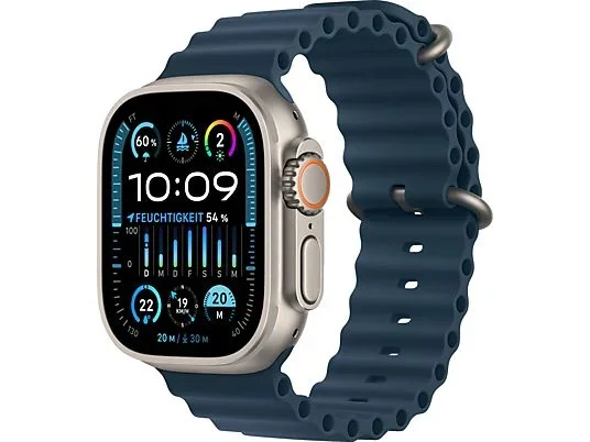 APPLE Watch Ultra 2 GPS + Cellular 49 mm Ocean Armband Blau Smartwatch Titangehäuse, 145 - 190 mm, Titan / Ocean Blau