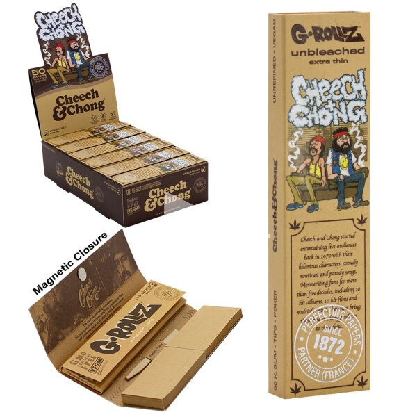 G-Rollz | Rolling Papers Cheech & Chong™ In da Chair Ungebleicht – 50 King Size Slim Papers + Tips (24er Display)