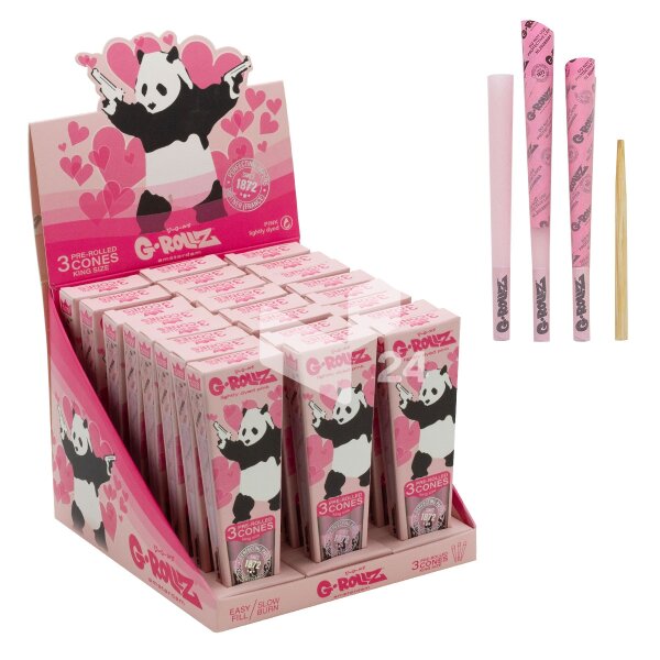 G-Rollz | Cones Banksy Graffiti "Panda Gunnin" Pink – 3 King Size Cones (24er Display)