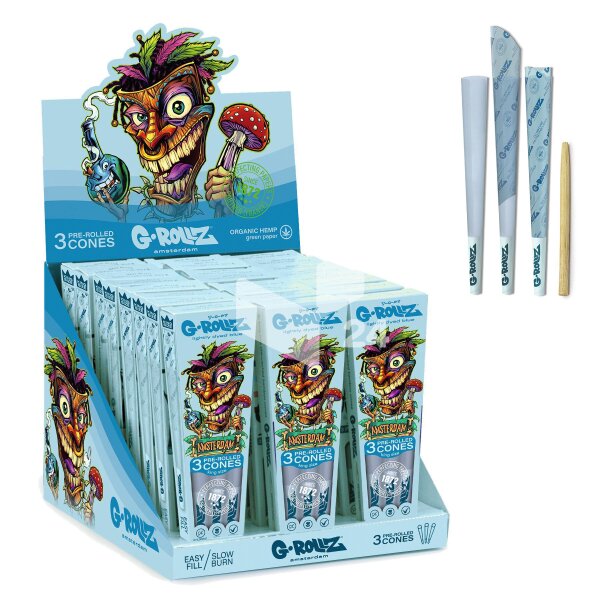 G-Rollz | Cones Collector "Tiki" Blau – 3 King Size Cones (24er Display)