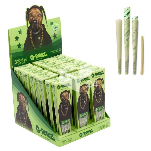 G-Rollz | Cones Pets Rock "Rap" Organischer Grüner Hanf – 3 King Size Cones (24er Display)