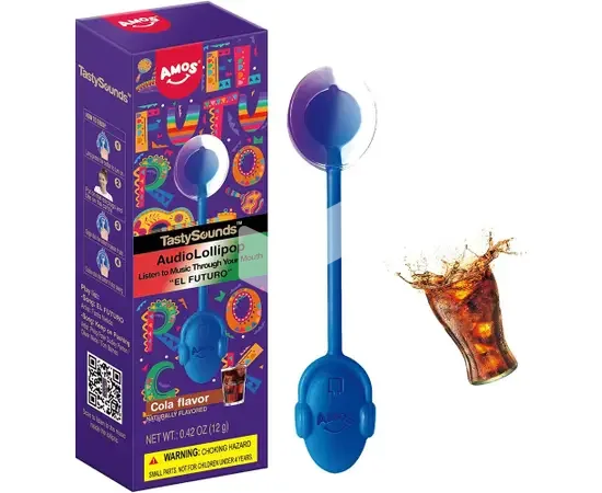 Amos Tastysounds Lollipop - Der Lollipop mit Musik - El Futuro(Cola) - 12er Display **NEUER TIKTOK TREND**