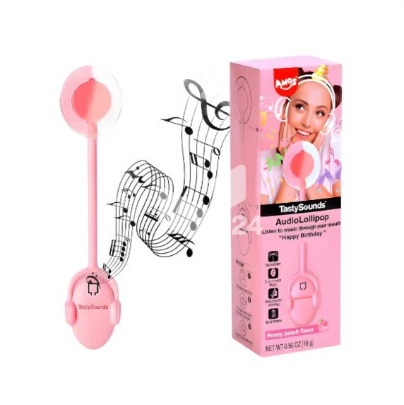 Amos Tastysounds Lollipop - Der Lollipop mit Musik K-Pop(Honigpfirsich) - 12er Display **NEUER TIKTOK TREND**