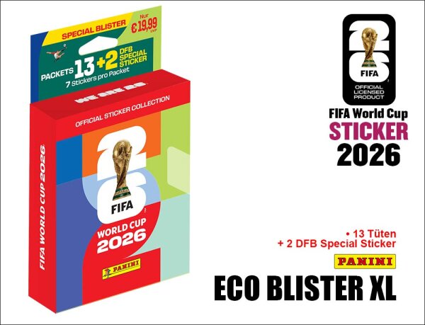 Panini FIFA WM 2026 Sticker - ECO Blister XL + 13 Tüten + Bonussticker