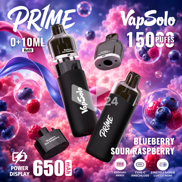 VapSolo Pr1me 15K - Blueberry Sour Raspberry