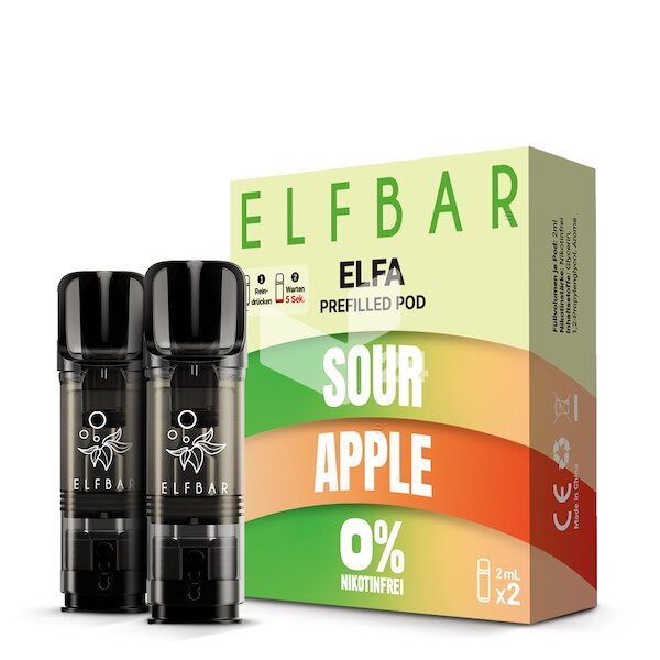 Elfbar Elfa - (ohne Nikotin) - Sour Apple 0mg *NEU*